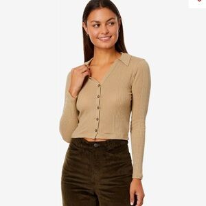 Madewell variegated rib v neck polo shirt Beige Ribbed Cardigan Large